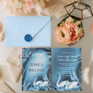Romantische Blue Swan Liebe Hochzeit Einladung