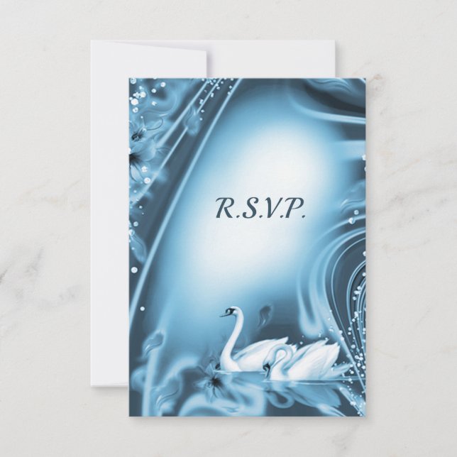 Romantische Blue Swan Liebe Wedding RSVP Karte (Vorderseite)