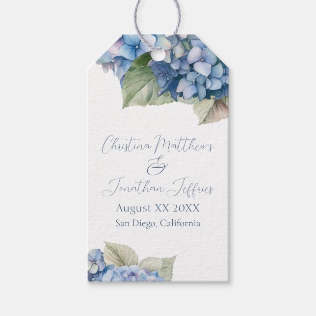 Romantische Blue Watercolor Hydrangea-Blume Geschenkanhänger (Vorderseite)