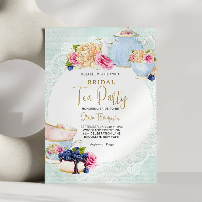 Romantische Blueberry Teapot Bridal Tee Party Einladung (Von Creator hochgeladen)