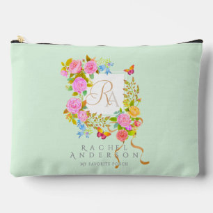 Romantische blühende Gartenmonogramm Grün Zubehörtasche