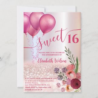 Romantische blühende Rose Goldglanz ombre Ballon Einladung