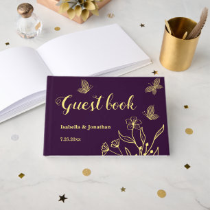 Romantische Blume aus Gold lila Hochzeit Gästebuch