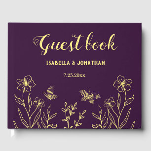 Romantische Blume aus Gold lila Hochzeit Gästebuch