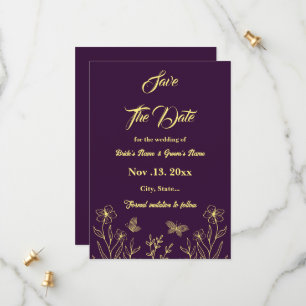 Romantische Blume aus Gold lila Hochzeit Save The Date
