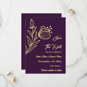 Romantische Blume aus Gold lila Hochzeit Save The Date