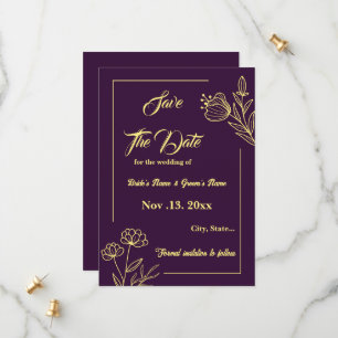 Romantische Blume aus Gold lila Hochzeit Save The Date