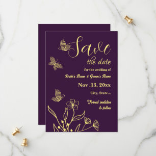 Romantische Blume aus Gold lila Hochzeit Save The Date