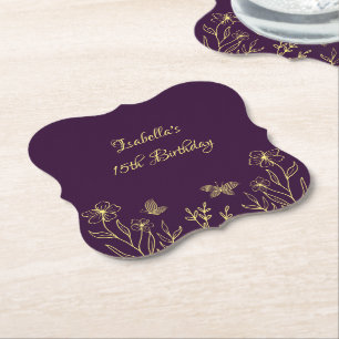Romantische Blume aus Gold lila Hochzeit Untersetzer