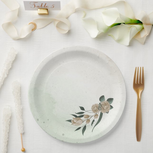 romantische Blume Champagner Pappteller (Hochzeit)