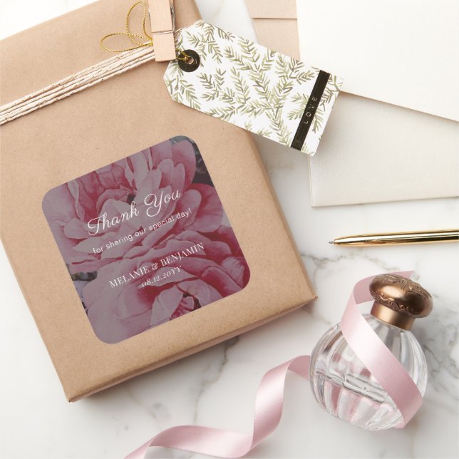 Romantische Blume Elegant Wedding Vielen Dank Quadratischer Aufkleber (Schenken)