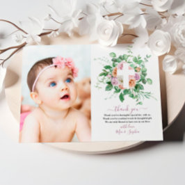 Romantische Blume & Foto Taufe Danke Karte