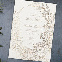 Romantische Blume Goldene Kleider Einladung Hochze