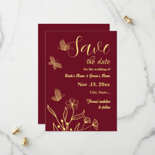 Romantische Blume goldfarben burgundische Hochzeit Save The Date