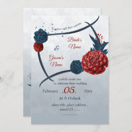 romantische Blume Hochzeit der Marine und Bordeaux Einladung