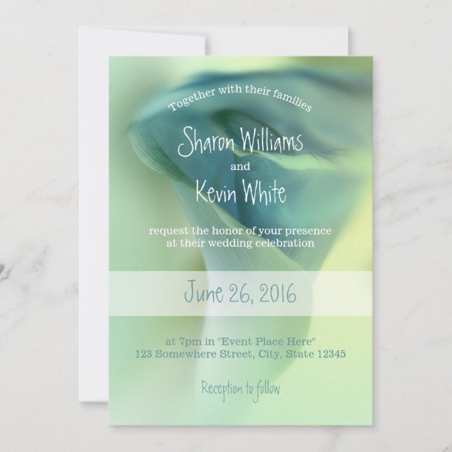 Romantische Blume in Blautönen Hochzeit Einladung (Vorderseite)