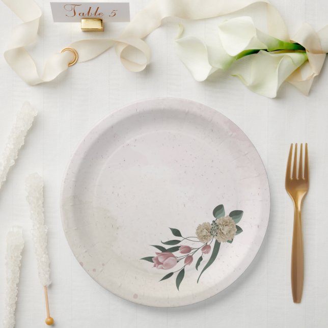 Romantische Blume in Rosa und Champagner Pappteller (Hochzeit)