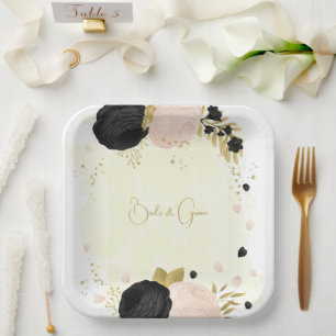 Romantische Blume in Rosa und Schwarz Pappteller