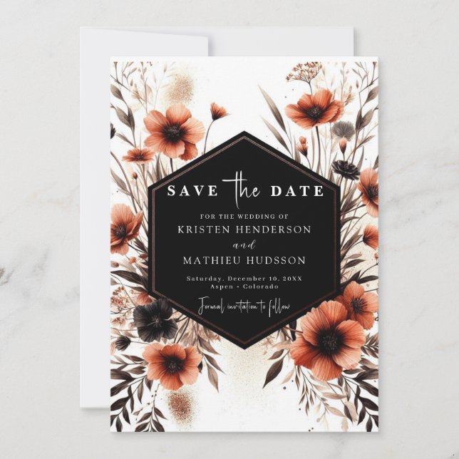 Romantische Blume Terracotta Wedding Save The Date (Vorderseite)
