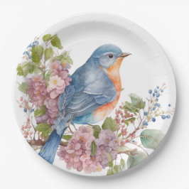 Romantische Blume und Blauvogel Pappteller