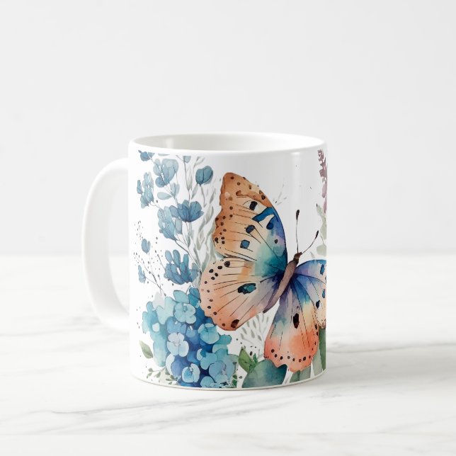 Romantische Blume und Schmetterling Kaffeetasse (Vorderseite Links)