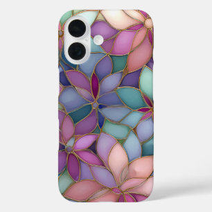 Romantische Blumen-Ästhetik-Buntglas-Handyhülle iPhone 16 Hülle