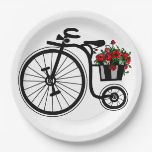 Romantische Blumen Fahrrad Papier Teller