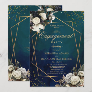 Romantische Blumen-Gold-Wreath-Engagement-Partei Einladung