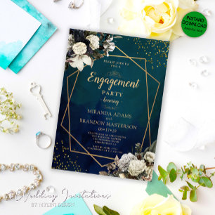 Romantische Blumen-Gold-Wreath-Engagement-Partei Einladung