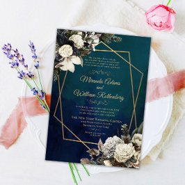 Romantische Blumen-Gold-Wreath-Hochzeit Einladung