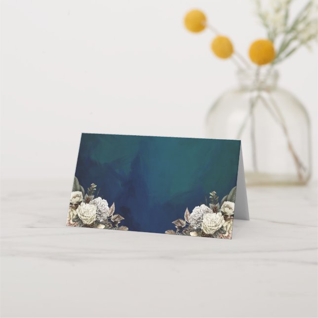 Romantische Blumen-Gold-Wreath-Hochzeit Platzkarte (Vorderseite)