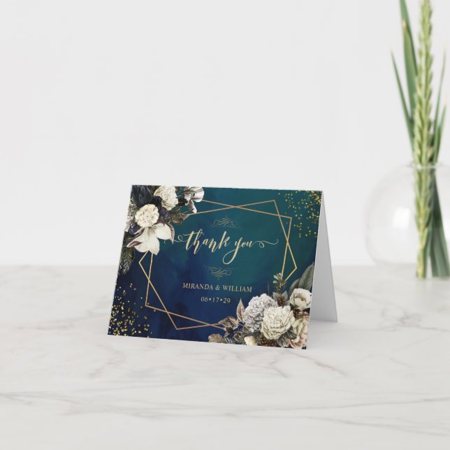 Romantische Blumen Gold Wreath Wedding Dankeschön  Dankeskarte (Vorderseite)