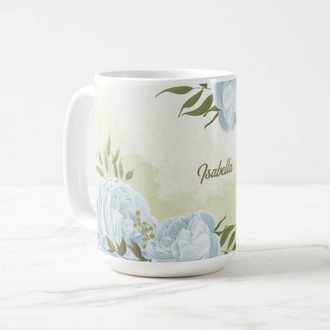 romantische Blumen & grüne Blätter botanisch Kaffeetasse (Vorderseite Links)