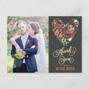 Romantische Blumen-Herz-Foto-Dankeschön-Postkarte Postkarte