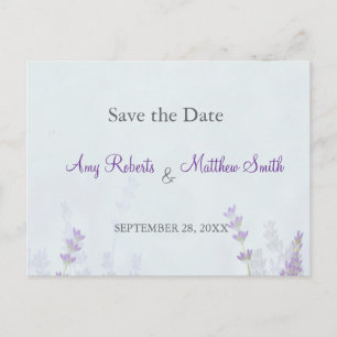 Romantische Blumen-Lavendel-Hochzeit - Termin vorm Postkarte