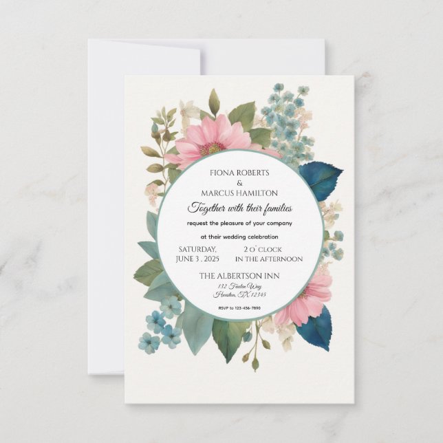 Romantische Blumen & Minimalistische Hochzeit RSVP Karte (Vorderseite)