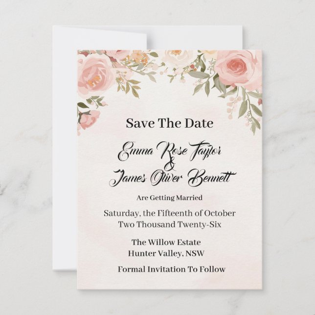 Romantische Blumen-Save-the-Date-Karte Save The Date (Vorderseite)