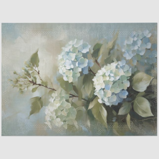 Romantische Blumenblauer Hydrangea Vintage Dekoupa Seidenpapier (Vorderseite)