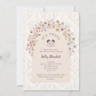 Romantische Blumenbogen-Zwillinge-Baby-Party LPM26 Mitteilungskarte