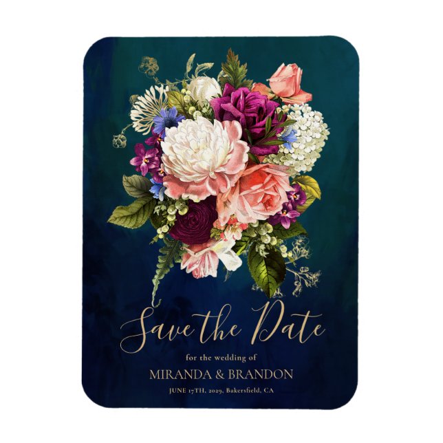 Romantische Blumenbouquet Emerald Green Gold Hochz Magnet (Vertikal)