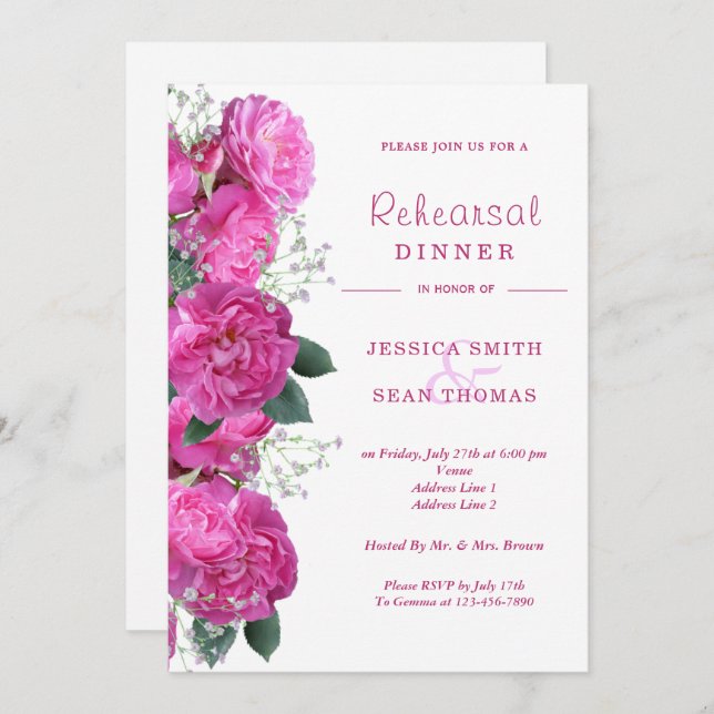 Romantische Blumenbouquet Hochzeit Probe Dinner Einladung (Vorne/Hinten)