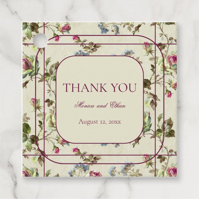 Romantische Blumengarten Rose Jahrgang Hochzeit Geschenkanhänger (Vorderseite)