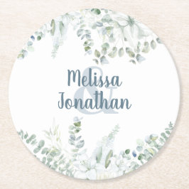 Romantische blumengeschmückte Blume Hochzeit Runder Pappuntersetzer