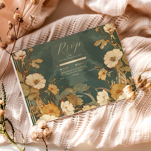 Romantische Blumengestelle Jugendstil Hochzeit RSVP Karte (Von Creator hochgeladen)