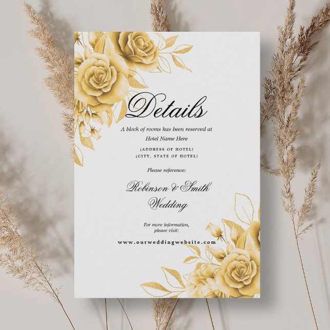 Romantische blumengoldene Hochzeiten - Details Begleitkarte (Romantic Floral Gold Wedding Details Enclosure Card)