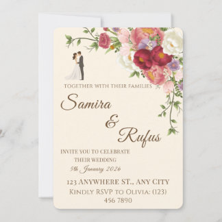 Romantische Blumenhochzeitskarte Einladung