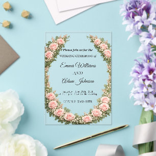 Romantische Blumenkranz Hochzeitseinladung Acryleinladungen
