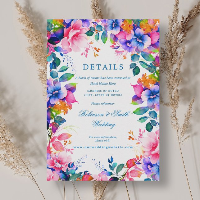 Romantische Blumenrinde Ombre Wedding Details Begleitkarte (Romantic Floral Rainbow Ombre Wedding Details Enclosure Card)