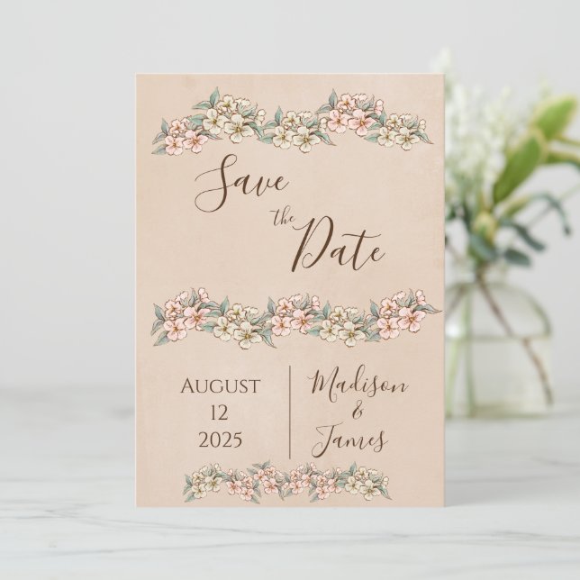 Romantische Blumenschrift handgezeichnete schicke  Save The Date (Stehend Vorderseite)