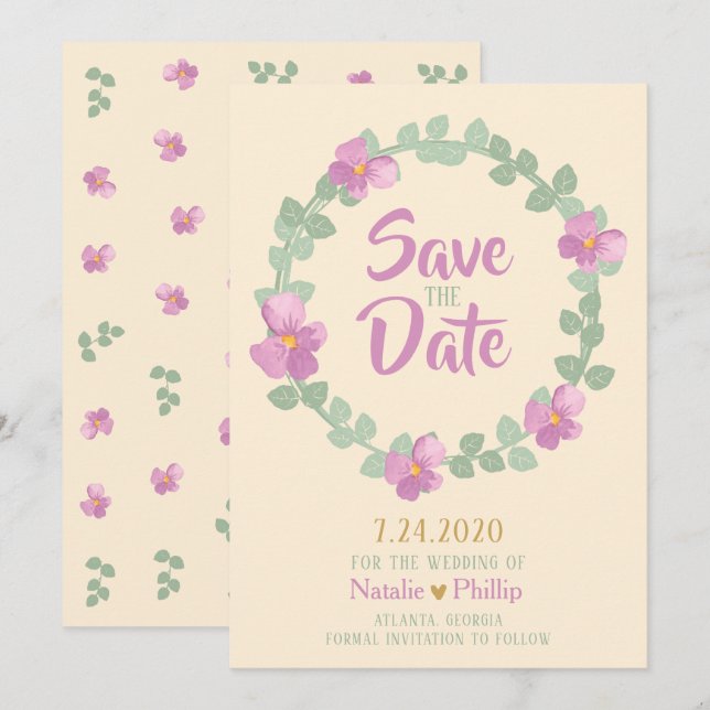 Romantische Blumenschrift Save the Date Karte (Vorne/Hinten)